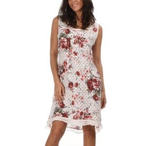 NWT Amina Linen Dress in White & Red Floral Print, Sz. 6